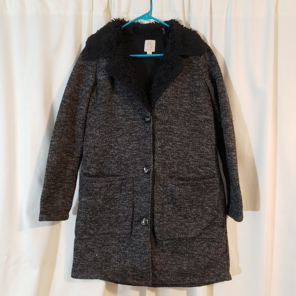 DB Faux Fur Knit Button Down Pea Coat - Medium